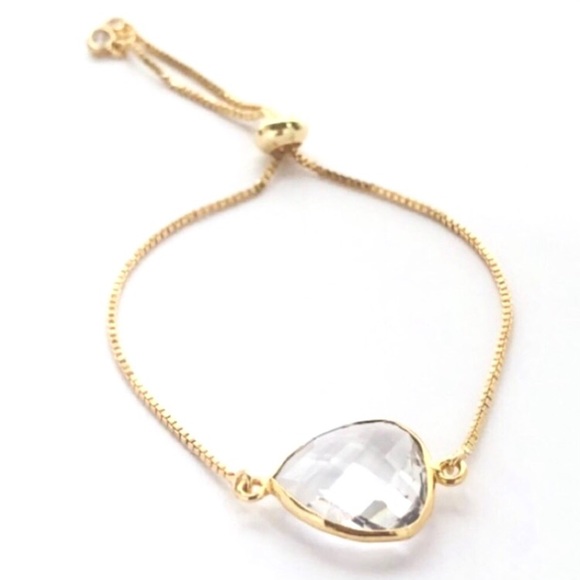 Hand Crafted Jewelry - Gold Plated Clear Quartz CZ Diamonds Slider Bracelet